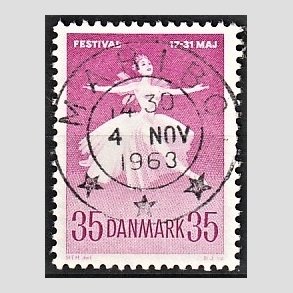 FRIM�RKER DANMARK | 1959 - AFA 377 - Ballet og Musikfestival - 35 �re r�dlilla - Pragt Stemplet