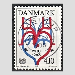 FRIM�RKER DANMARK | 1988 - AFA 909 - WHO 40 �r - 4,10 Kr. flerfarvet - Pragt Stemplet