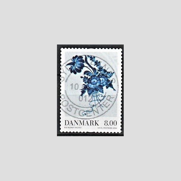 FRIMRKER DANMARK | 2016 - AFA 1872 - Dansk porceln - 8,00 Kr. Bl blomst - Pnt Stemplet