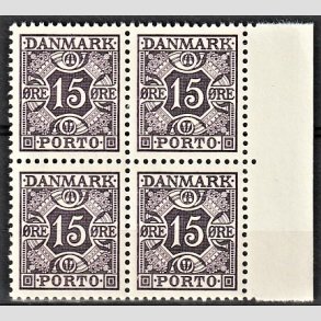 FRIMRKER DANMARK | 1937-55 - AFA 36a - 15 re grviolet i 4-blok - Postfrisk
