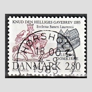 FRIM�RKER DANMARK | 1985 - AFA 834 - Domkirken i Lund - 2,80 Kr. m�rkbl�/lilla - Pragt Stemplet