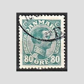 FRIMRKER DANMARK | 1915 - AFA 84 - Chr. X 80 re blgrn - Stemplet