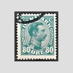 FRIMRKER DANMARK | 1915 - AFA 84 - Chr. X 80 re blgrn - Stemplet