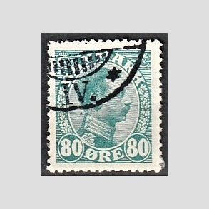 FRIMRKER DANMARK | 1915 - AFA 84 - Chr. X 80 re blgrn - Stemplet