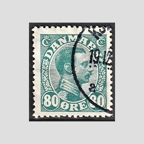 FRIMRKER DANMARK | 1915 - AFA 84 - Chr. X 80 re blgrn - Stemplet