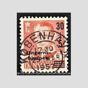 FRIM�RKER DANMARK | 1957 - AFA 369 - Ungarnshj�lpen - 30 + 5 �re oranger�d - Pragt Stemplet