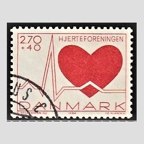 FRIMRKER DANMARK | 1984 - AFA 808 - Hjerteforeningen - 2,70 Kr. + 40 re rd - Alm. god gennemsnitskvalitet - Stemplet (Photo eksempel)