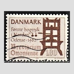 FRIMRKER DANMARK | 1982 - AFA 760 - Bogtryk 500 r. - 1,80 Kr. brun - Alm. god gennemsnitskvalitet - Stemplet (Photo eksempel)