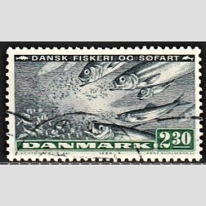 FRIMRKER DANMARK | 1984 - AFA 809 - Fiskeri og sfart - 2,30 Kr. sortbl/grn - Alm. god gennemsnitskvalitet - Stemplet (Photo eksempel)