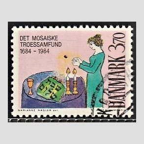 FRIMRKER DANMARK | 1984 - AFA 815 - Ludvig Holberg - 3,70 Kr. flerfarvet - Alm. god gennemsnitskvalitet - Stemplet (Photo eksempel)