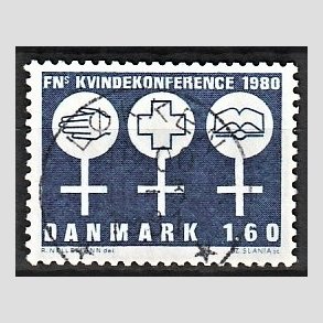 FRIM�RKER DANMARK | 1980 - AFA 697 - FN�s Kvindekonference - 1,60 Kr. bl� - Pragt Stemplet L�kken