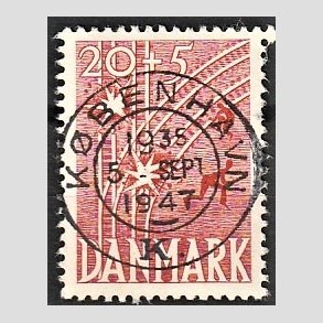 FRIM�RKER DANMARK | 1947 - AFA 300 - Modstandsbev�gelsen - 20 + 5 �re r�d - Pragt Stemplet