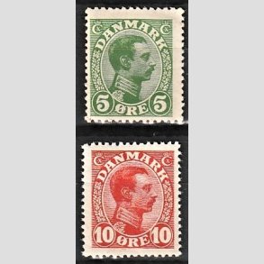 FRIMRKER DANMARK | 1913 - AFA 68,69 - Chr. X 5 re + 10 re - Ubrugt