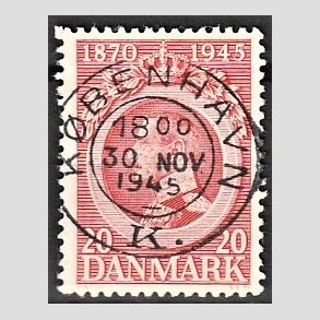 FRIM�RKER DANMARK | 1945 - AFA 291 - Chr. X 75 �r 20 �re r�d - Pragt Stemplet K�benhavn