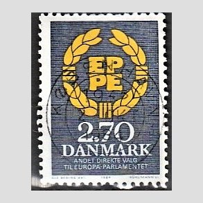FRIM�RKER DANMARK | 1984 - AFA 801 - Europaparlamentet - 2,70 Kr. bl�gr�/gul - Pragt Stemplet