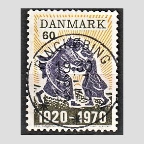 FRIM�RKER DANMARK | 1970 - AFA 499 - Nordslesvigs genforening 50 �r - 60 �re m�rkgr�/violet/gul - Pragt Stemplet Ringk�bing