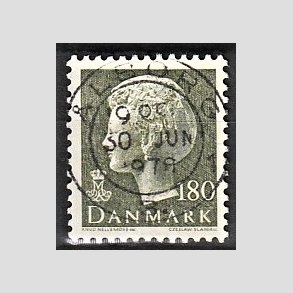 FRIMRKER DANMARK | 1977 - AFA 647 - Dronning Margrethe - 180 re sortgrn - Pragt Stemplet lborg