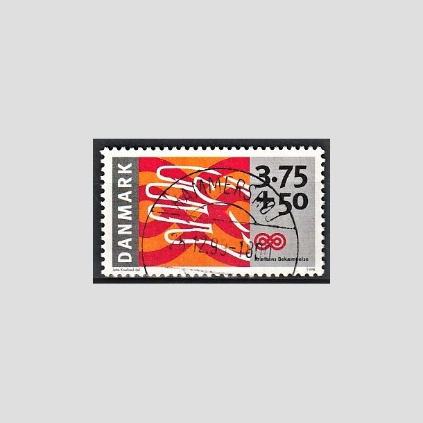 FRIMRKER DANMARK | 1998 - AFA 1186 - Krftens Bekmpelse - 3,75 Kr. + 50 re  flerfarvet - Pragt Stemplet