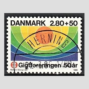 FRIMRKER DANMARK | 1986 - AFA 855 - Gigtforeningen 50 r - 2,80 Kr. + 50 re flerfarvet - Pragt Stemplet