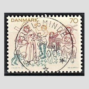 FRIM�RKER DANMARK | 1973 - AFA 555 - Kalkmalerier - 70 �re flerfarvet - Pragt Stemplet