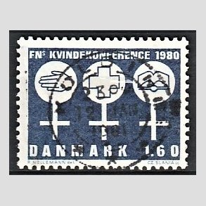 FRIM�RKER DANMARK | 1980 - AFA 697 - FN�s Kvindekonference - 1,60 Kr. bl� - Pragt Stemplet 