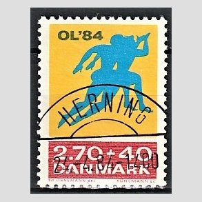 FRIMRKER DANMARK | 1984 - AFA 798 - Olympiske Lege 1984 - 2,70 Kr. + 40 re gul/rd/bl - Pragt Stemplet