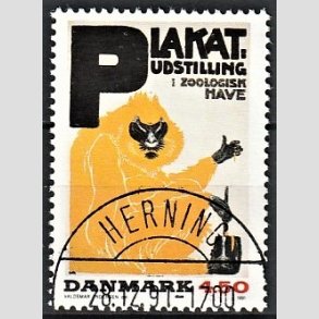 FRIM�RKER DANMARK | 1991 - AFA 1000 - Dansk Plakatkunst - 4,50 Kr. flerfarvet - Pragt Stemplet Herning
