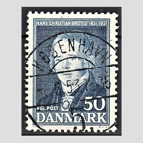 FRIM�RKER DANMARK | 1951 - AFA 330 - Hans Christian �rsted - 50 �re bl� - Lux Stemplet