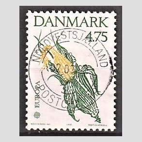 FRIM�RKER DANMARK | 1992 - AFA 1015 - Europam�rke Columbus - 4,75 Kr. gr�n/gul - Pragt Stemplet