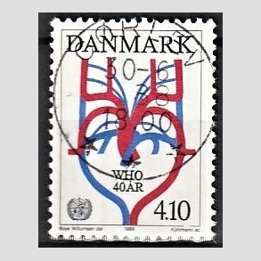 FRIM�RKER DANMARK | 1988 - AFA 909 - WHO 40 �r - 4,10 Kr. flerfarvet - Pragt Stemplet