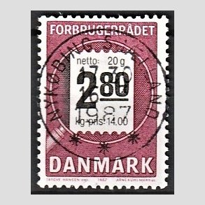 FRIM�RKER DANMARK | 1987 - AFA 878 - Forbrugerr�det 40 �r. - 2,80 Kr. lilla/sort - Pragt Stemplet Nyk�bing Sj�lland