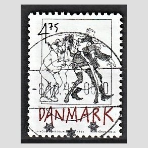 FRIM�RKER DANMARK | 1992 - AFA 1030 - Danske tegneseriefigurer - 4,75 Kr. sort/r�d - Pragt Stemplet Asn�s