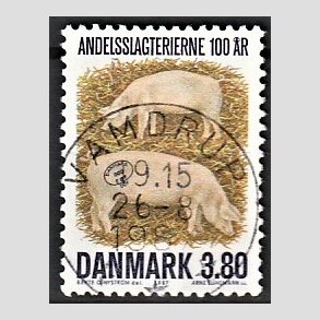 FRIM�RKER DANMARK | 1987 - AFA 886 - Danske Andelsslagterier 100 �r - 3,80 Kr. flerfarvet - Pragt Stemplet