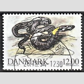 FRIMRKER DANMARK | 1994 - AFA 1080 - Truede danske dyr - 12,00 Kr. snog - Pragt Stemplet