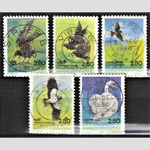 FRIM�RKER DANMARK | 1986 - AFA 864-868 - Danske fugle - 2,80 Kr. flerfarvet i komplet s�t - Pragt Stemplet