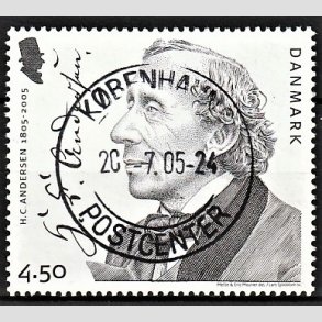 FRIM�RKER DANMARK | 2005 - AFA 1422 - H.C. Andersen - 4,50 Kr. Portr�t og signatur - Pragt Stemplet