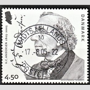 FRIM�RKER DANMARK | 2005 - AFA 1422 - H.C. Andersen - 4,50 Kr. Portr�t og signatur - Pragt Stemplet