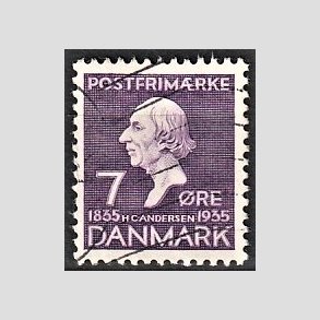 FRIM�RKER DANMARK | 1935 - AFA 224 - H. C. Andersen 7 �re lilla - Stemplet