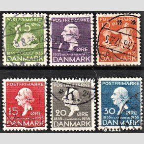 FRIM�RKER DANMARK | 1935 - AFA 223-228 - H. C. Andersen mindeudgave 1935 komplet - Stemplet