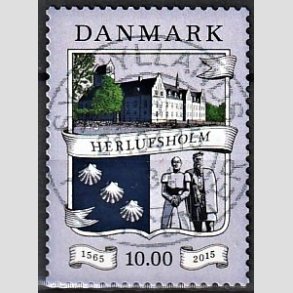 FRIM�RKER DANMARK | 2015 - AFA 1824 - Herlufsholm 450 �r - 10,00 Kr. flerfarvet - Pragt Stemplet