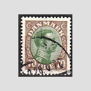 FRIMRKER DANMARK | 1918-20 - AFA 108 - Chr. X 70 re brun/grn - Stemplet