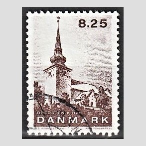 FRIMRKER DANMARK | 1990 - AFA 976 - Jyske landsbykirker - 8,25 Kr. brun - Alm. god gennemsnitskvalitet - Stemplet (Photo eksempel)