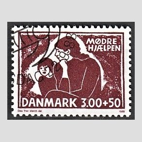 FRIMRKER DANMARK | 1988 - AFA 917 - Mdrehjlpen - 3,00 Kr. + 50 re rdbrun - Alm. god gennemsnitskvalitet - Stemplet (Photo eksempel)