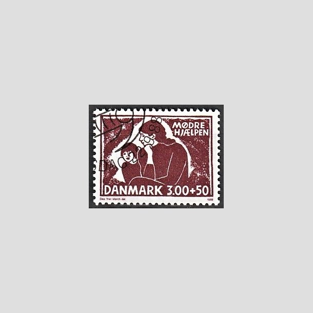 FRIMRKER DANMARK | 1988 - AFA 917 - Mdrehjlpen - 3,00 Kr. + 50 re rdbrun - Alm. god gennemsnitskvalitet - Stemplet (Photo eksempel)