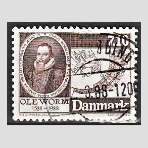 FRIMRKER DANMARK | 1988 - AFA 905 - Naturforskeren Ole Worm  - 7,10 Kr. brun - Alm. god gennemsnitskvalitet - Stemplet (Photo eksempel)
