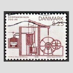FRIMRKER DANMARK | 1990 - AFA 961 - Dampmaskinen 200 r. - 8,25 Kr. brunrd - Alm. god gennemsnitskvalitet - Stemplet (Photo eksempel)