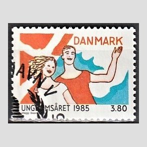 FRIMRKER DANMARK | 1985 - AFA 828 - Internationalt ungdomsr - 3,80 Kr. flerfarvet - Alm. god gennemsnitskvalitet - Stemplet (Photo eksempel)
