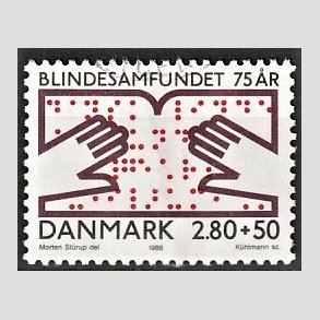 FRIMRKER DANMARK | 1986 - AFA 853 - Dansk Blindesamfund 75 r. - 2,80 Kr. + 50 re flerfarvet - Alm. god gennemsnitskvalitet - Stemplet (Photo eksempel)