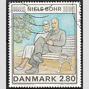 FRIMRKER DANMARK | 1985 - AFA 842 - Niels Bohr - 2,80 Kr. flerfarvet - Alm. god gennemsnitskvalitet - Stemplet (Photo eksempel)