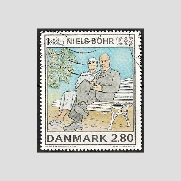 FRIMRKER DANMARK | 1985 - AFA 842 - Niels Bohr - 2,80 Kr. flerfarvet - Alm. god gennemsnitskvalitet - Stemplet (Photo eksempel)